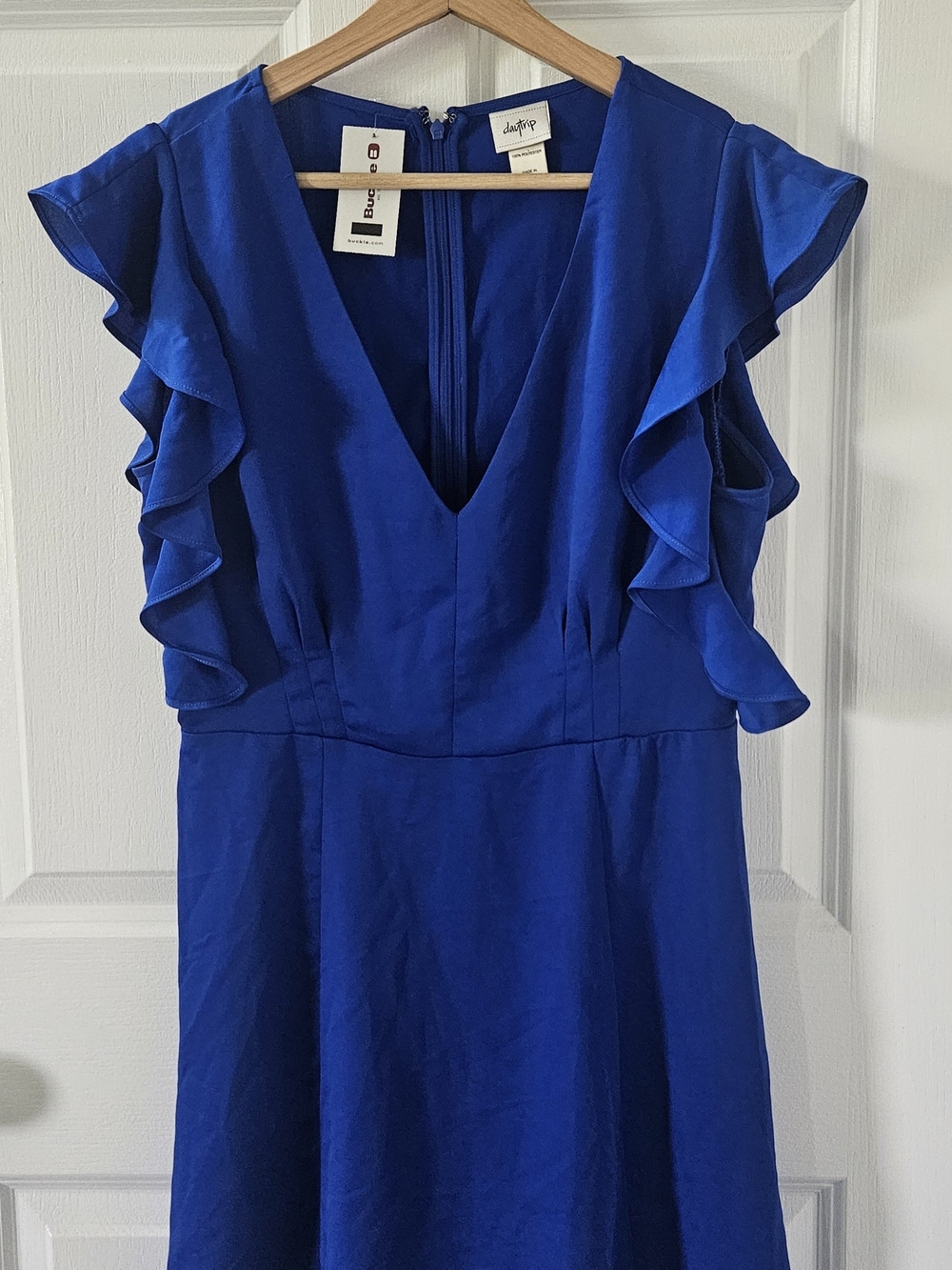 Daytrip Royal Blue V-Neck Ruffle Sleeve Mini Dress from Buckle